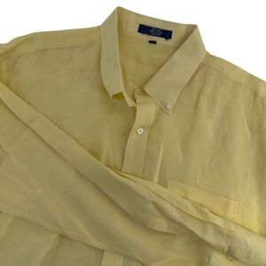 Alan Flusser Mens Long Sleeve 100% Linen Button Down Shirt Yellow